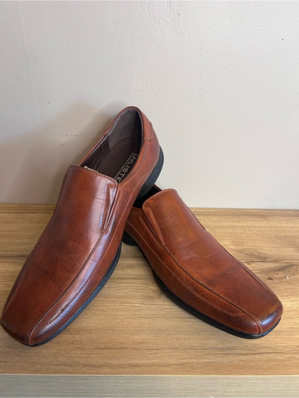 Unlisted by Kenneth Cole Men's Cognac Brown Leather Slip-On Loafers